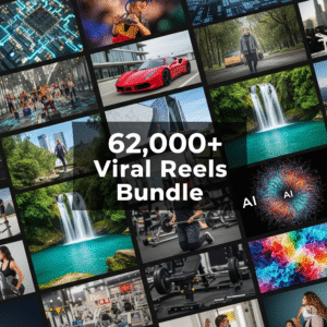 A vibrant collage of small video clips or frames, representing the diverse niches mentioned (e.g., tech, luxury cars, nature, gym, etc.).