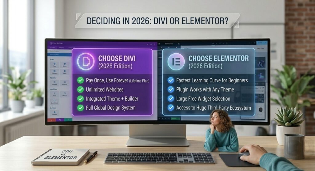 choosing between divi and elementor for wordpress website 2026