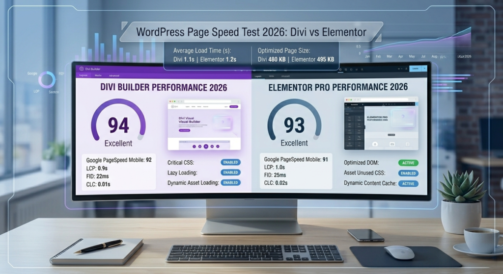 wordpress page speed test divi vs elementor performance