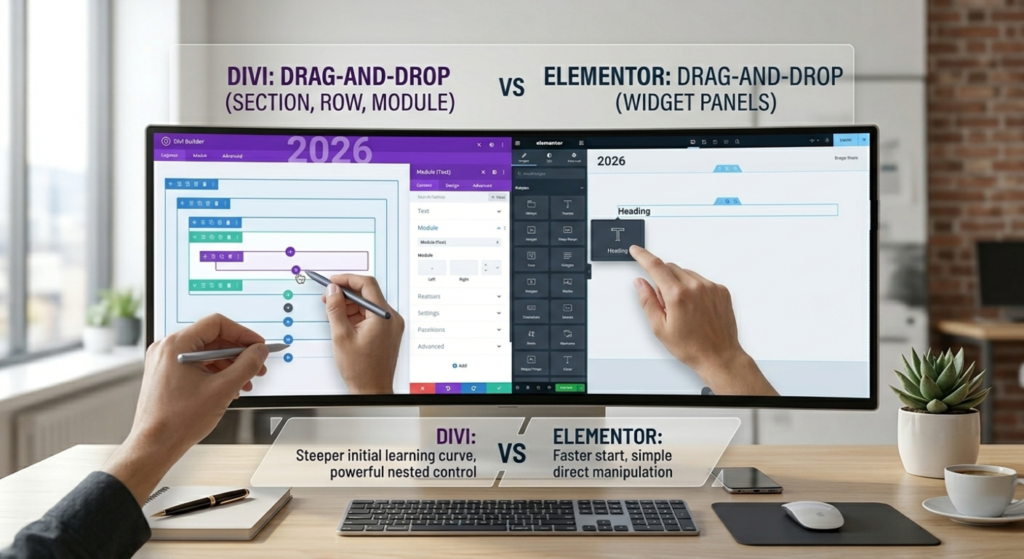 divi vs elementor ease of use drag and drop interface