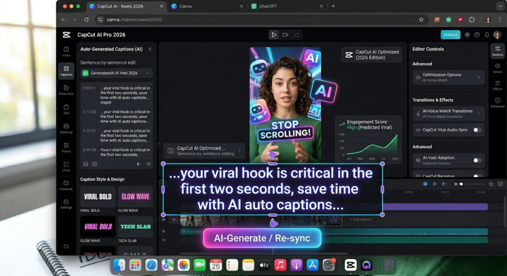 capcup ai auto captions editing interface screenshot 2026
