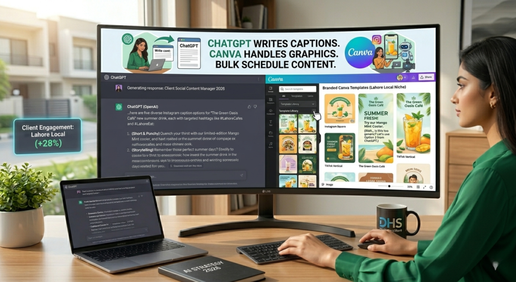 social media manager using canva and chatgpt for client content creation
