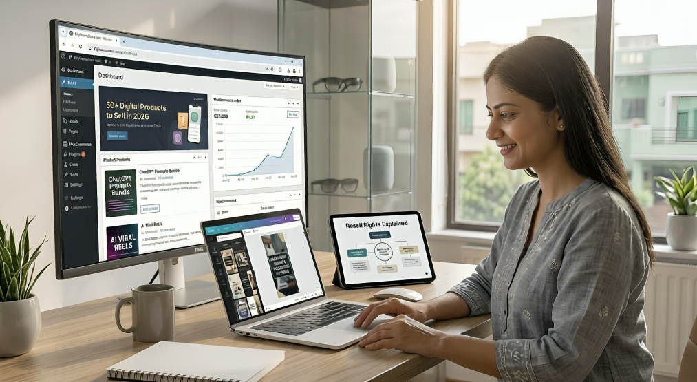 digital products to sell online 2026 laptop creative workspace